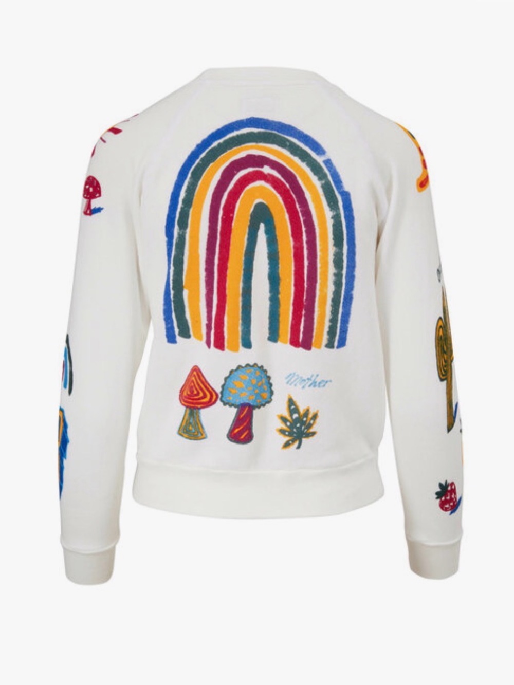MOTHER The Square Sweatshirt in Sunshiney Day, XS. Rainbow mushroom pot leaf